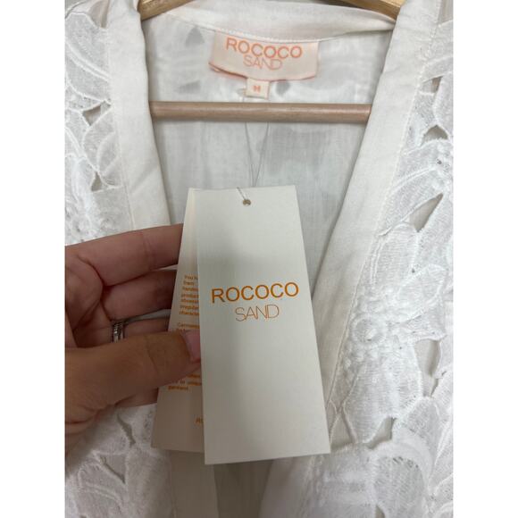 NWT Rococo Sand Leiko V-Neck Drawstring Short-Sleeve Eyelet Romper White Size: M - Picture 4 of 8